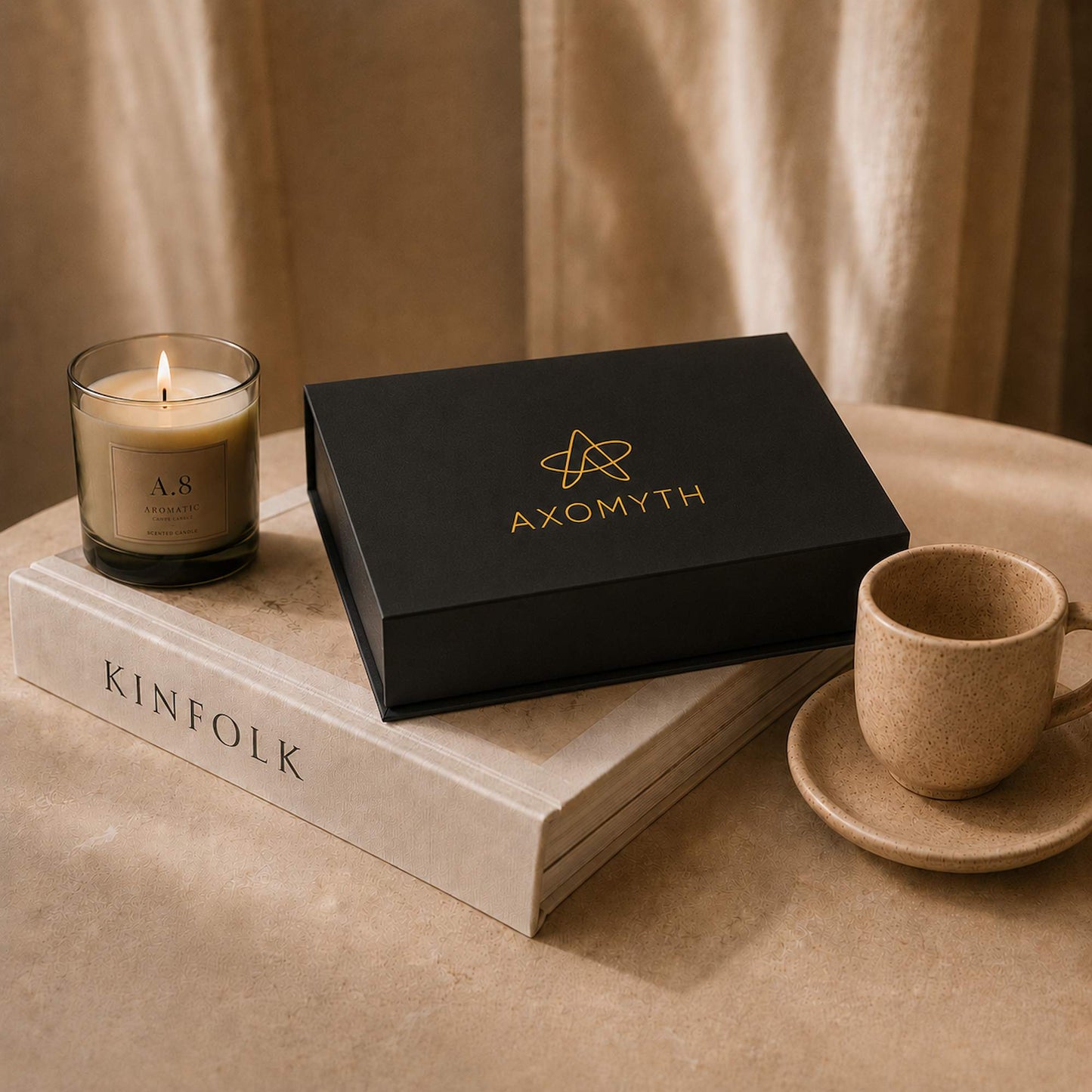 AXOMYTH Complete Ritual Set styled as an evening lifestyle gift
